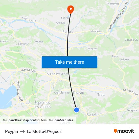 Peypin to La Motte-D'Aigues map