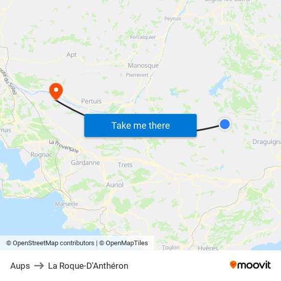 Aups to La Roque-D'Anthéron map