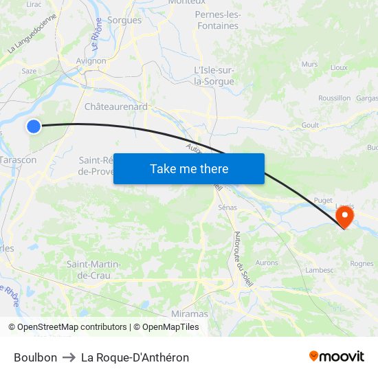 Boulbon to La Roque-D'Anthéron map