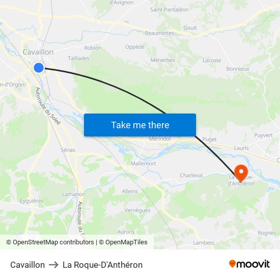 Cavaillon to La Roque-D'Anthéron map