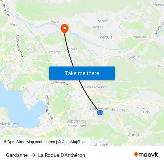 Gardanne to La Roque-D'Anthéron map