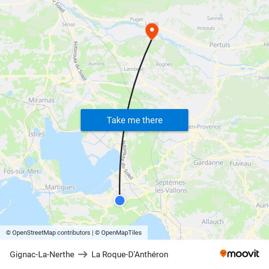 Gignac-La-Nerthe to La Roque-D'Anthéron map