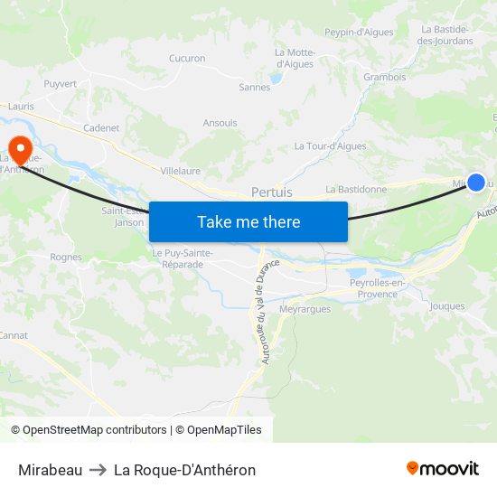 Mirabeau to La Roque-D'Anthéron map