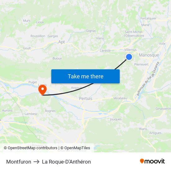 Montfuron to La Roque-D'Anthéron map