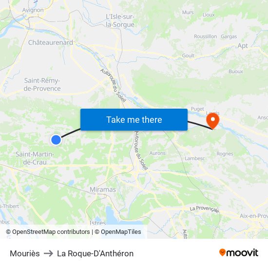 Mouriès to La Roque-D'Anthéron map