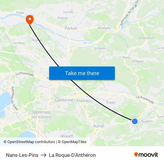 Nans-Les-Pins to La Roque-D'Anthéron map