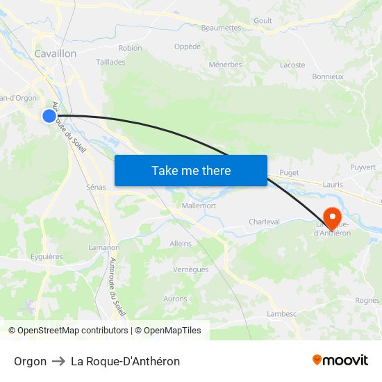 Orgon to La Roque-D'Anthéron map