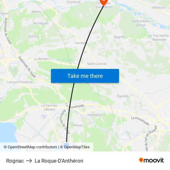 Rognac to La Roque-D'Anthéron map