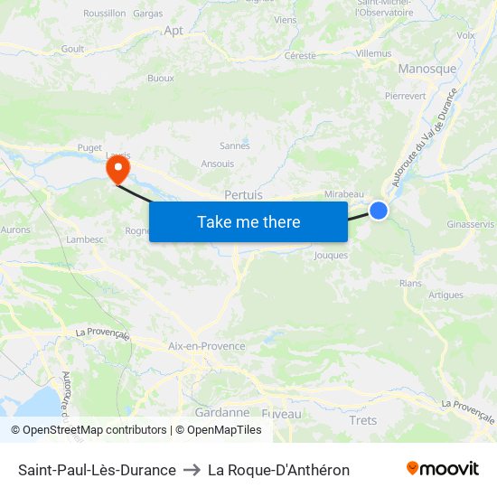 Saint-Paul-Lès-Durance to La Roque-D'Anthéron map