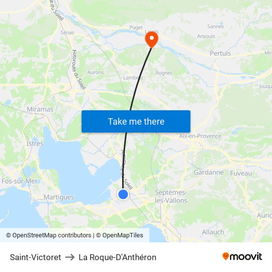 Saint-Victoret to La Roque-D'Anthéron map
