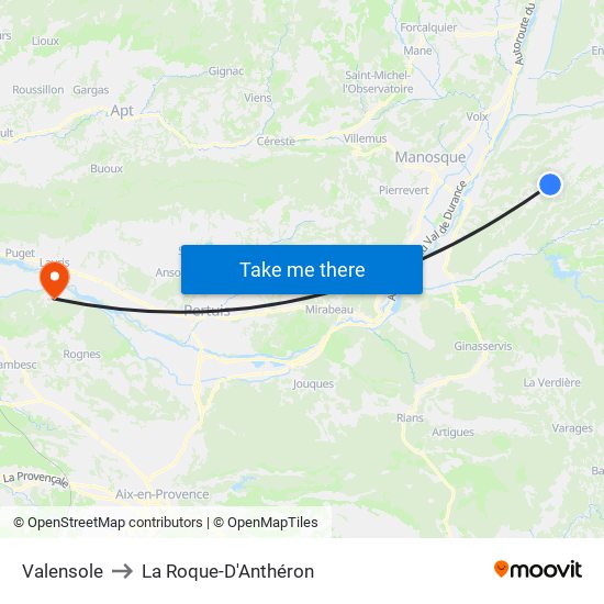 Valensole to La Roque-D'Anthéron map