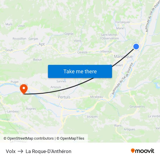 Volx to La Roque-D'Anthéron map