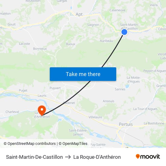 Saint-Martin-De-Castillon to La Roque-D'Anthéron map