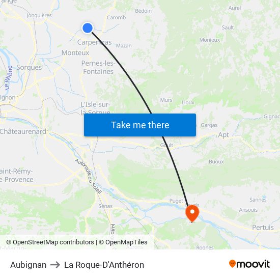 Aubignan to La Roque-D'Anthéron map