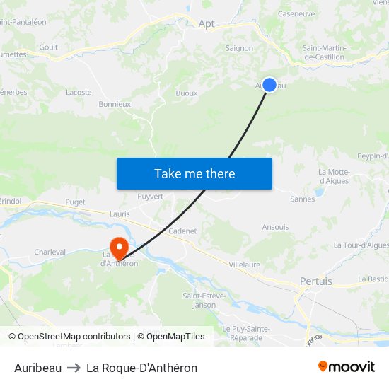 Auribeau to La Roque-D'Anthéron map