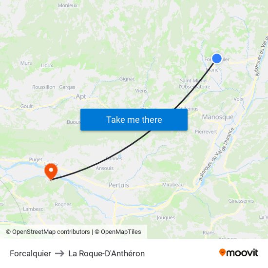 Forcalquier to La Roque-D'Anthéron map