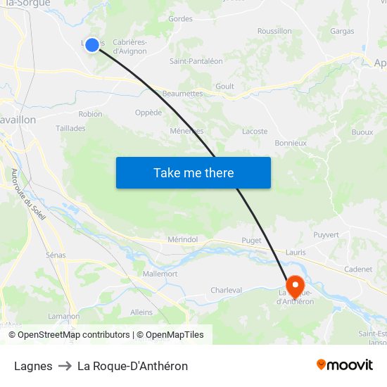 Lagnes to La Roque-D'Anthéron map