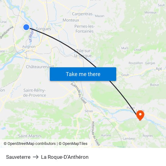 Sauveterre to La Roque-D'Anthéron map