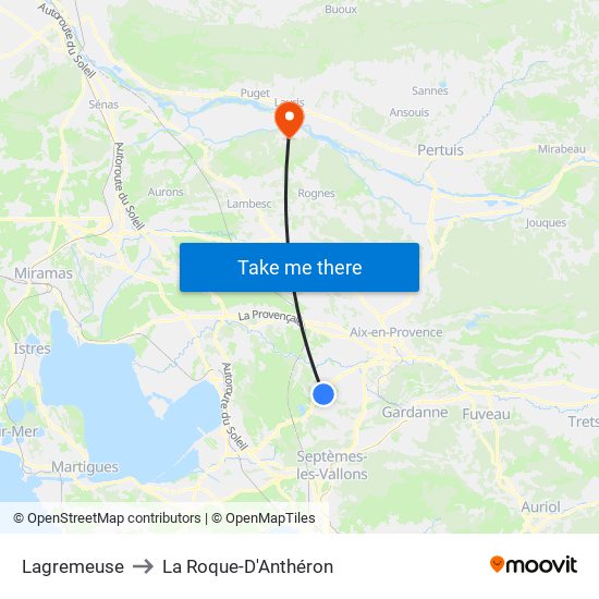 Lagremeuse to La Roque-D'Anthéron map