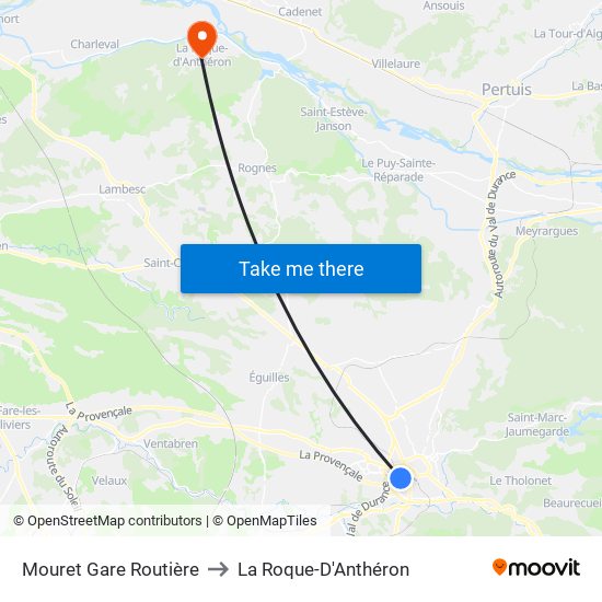 Mouret Gare Routière to La Roque-D'Anthéron map