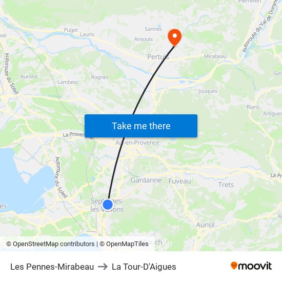 Les Pennes-Mirabeau to La Tour-D'Aigues map