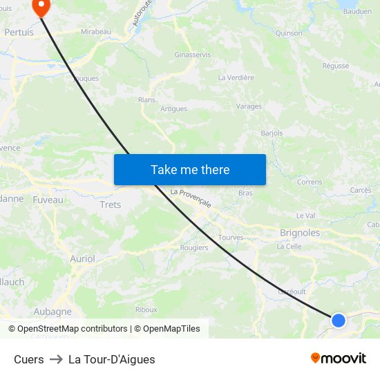 Cuers to La Tour-D'Aigues map