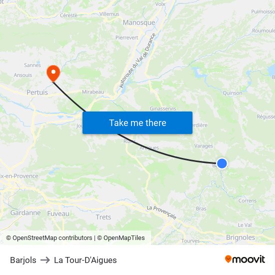 Barjols to La Tour-D'Aigues map