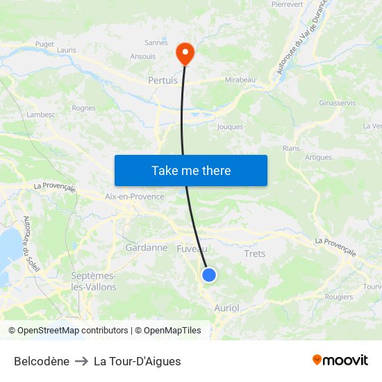 Belcodène to La Tour-D'Aigues map
