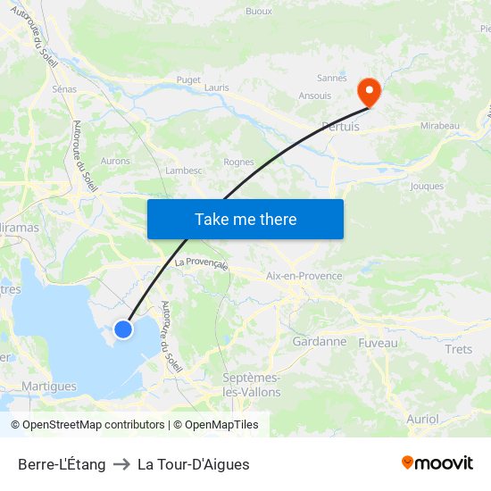 Berre-L'Étang to La Tour-D'Aigues map