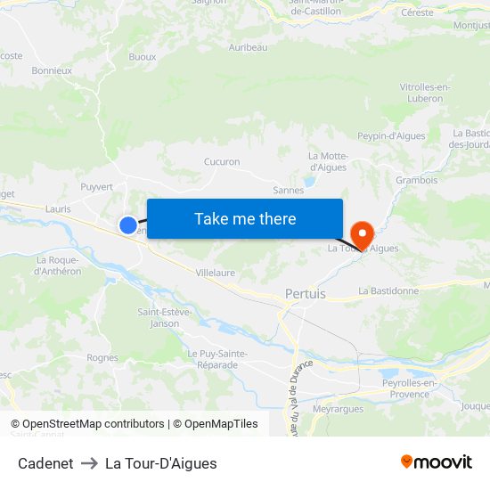 Cadenet to La Tour-D'Aigues map