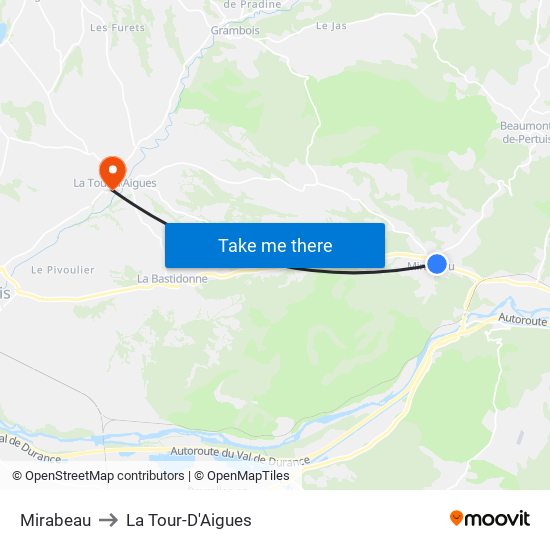 Mirabeau to La Tour-D'Aigues map