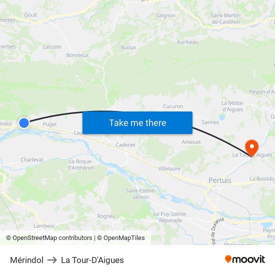 Mérindol to La Tour-D'Aigues map