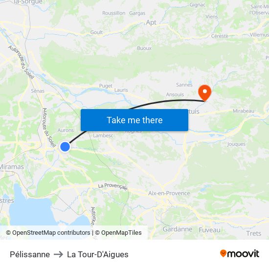 Pélissanne to La Tour-D'Aigues map