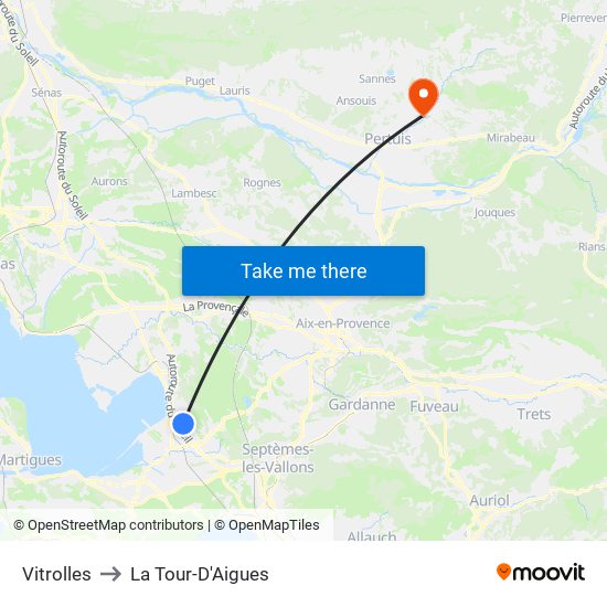 Vitrolles to La Tour-D'Aigues map