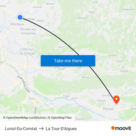 Loriol-Du-Comtat to La Tour-D'Aigues map