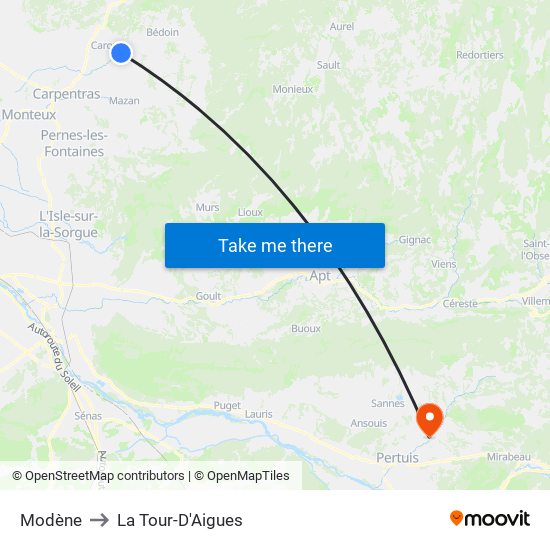 Modène to La Tour-D'Aigues map