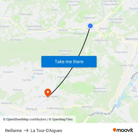 Reillanne to La Tour-D'Aigues map
