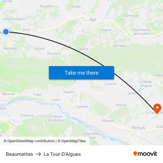 Beaumettes to La Tour-D'Aigues map