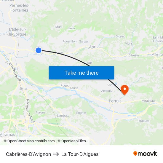 Cabrières-D'Avignon to La Tour-D'Aigues map