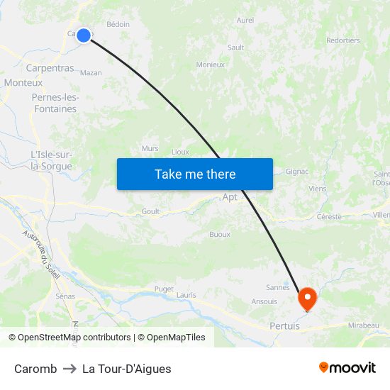 Caromb to La Tour-D'Aigues map
