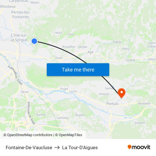 Fontaine-De-Vaucluse to La Tour-D'Aigues map