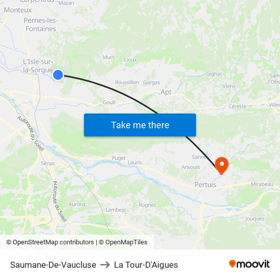 Saumane-De-Vaucluse to La Tour-D'Aigues map