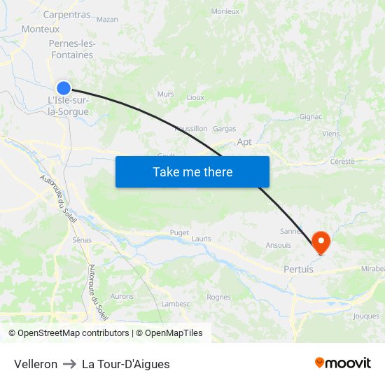 Velleron to La Tour-D'Aigues map