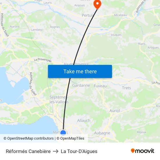 Réformés Canebière to La Tour-D'Aigues map