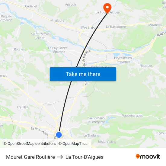 Mouret Gare Routière to La Tour-D'Aigues map