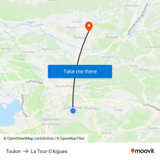 Toulon to La Tour-D'Aigues map