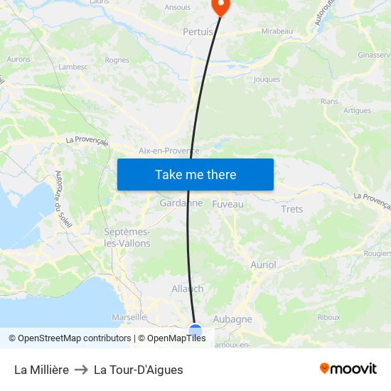La Millière to La Tour-D'Aigues map