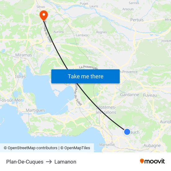 Plan-De-Cuques to Lamanon map