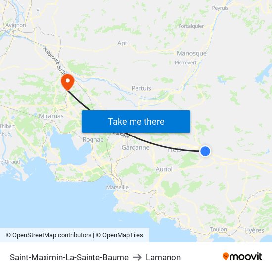 Saint-Maximin-La-Sainte-Baume to Lamanon map