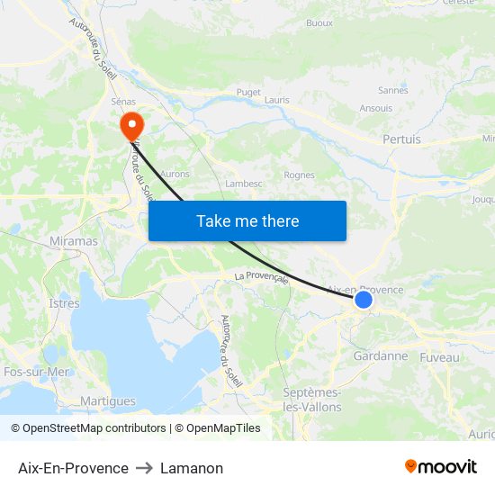 Aix-En-Provence to Lamanon map